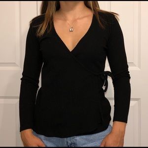 Black Wrap Tie Shirt